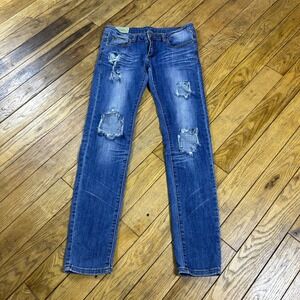 Machine Nouvelle Mode Distressed Skinny Jeans Blue Ripped Womens 9 30